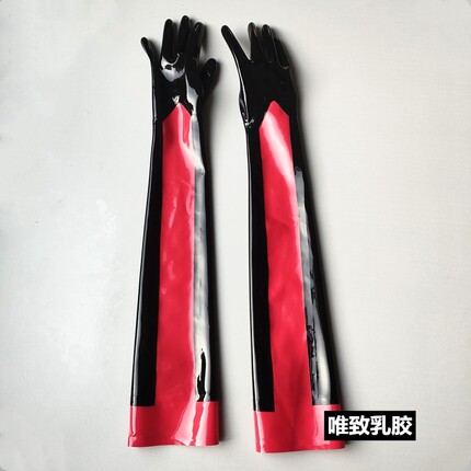Latex gloves 纯天然乳胶长手套到大胳膊紧身光滑黑色手工可定做