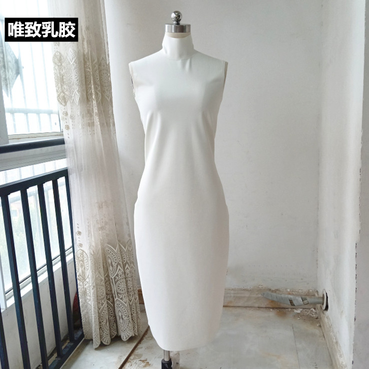 乳胶衣裙子白色无袖中长款
