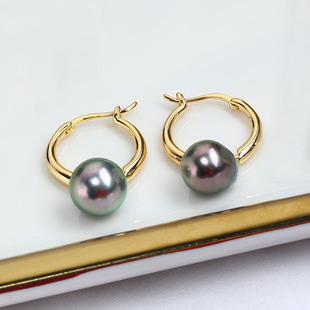 新款圆环款珍珠耳饰14K包金耳钉空托DIY配饰配件独特气质女优雅