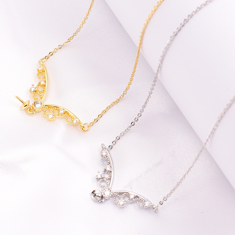 镂空半边翅膀吊坠项链气质