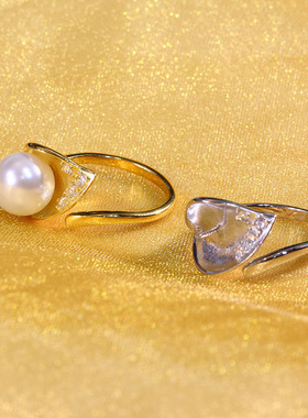 S925纯银遮瑕款叶子珍珠戒指开口