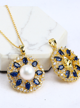 满锆圆托珍珠锆石项链吊坠