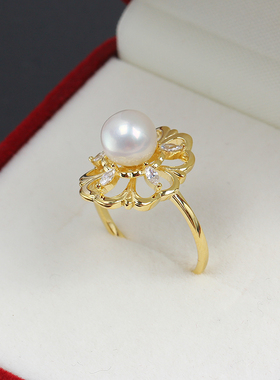 复古花型珍珠戒指开口空托