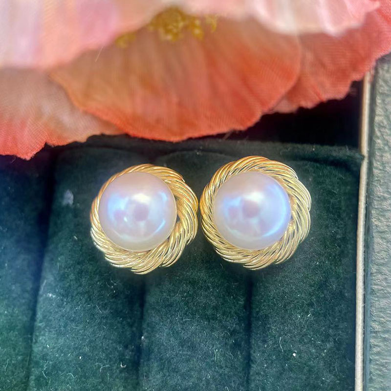 新款铜镀注金鸟巢款式珍珠耳钉