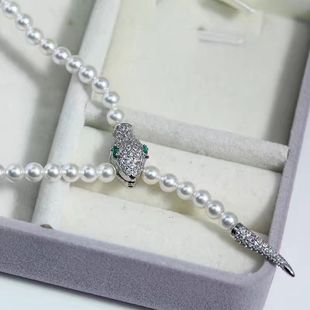 DIY珍珠配件新款S925纯银轻奢高级感镶锆灵蛇珍珠项链扣连接搭扣