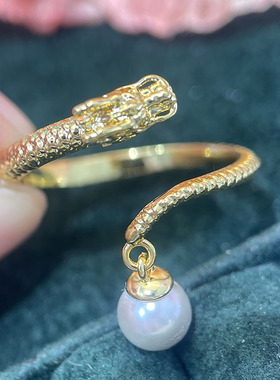 龙元素灵动设计铜镀金珍珠戒指