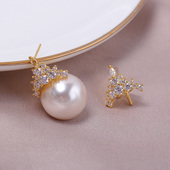 国产铜14K包金 DIY配件S925银针饰品女 冰雪女王珍珠耳钉吊坠套装