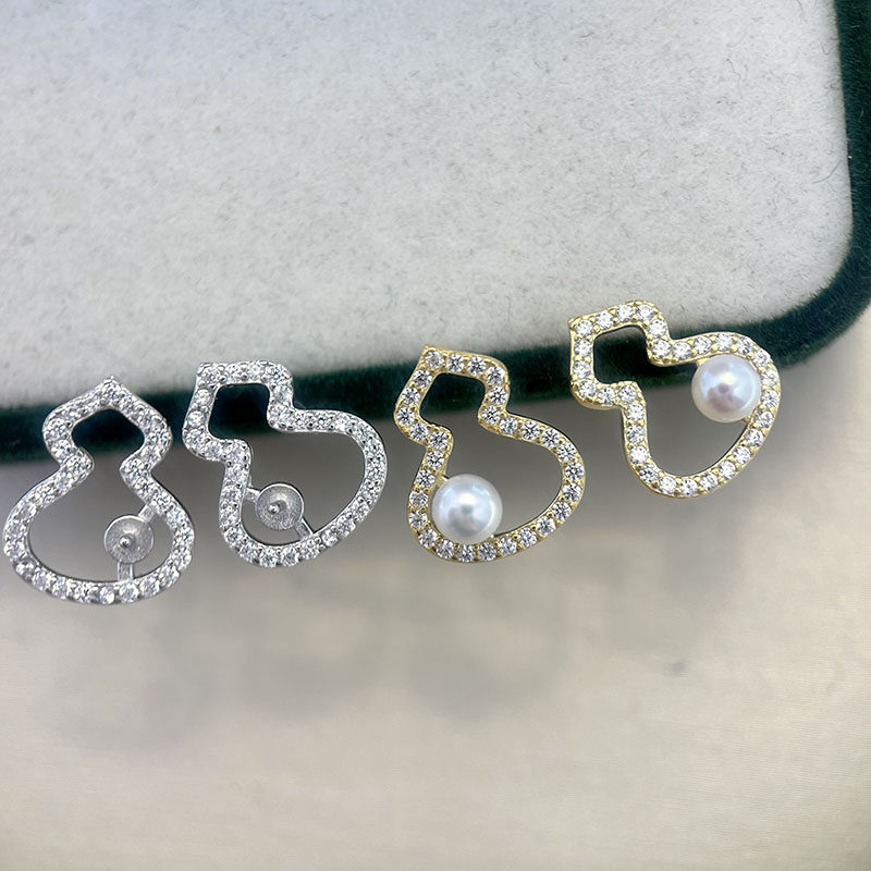 DIY珍珠配件 S925纯银经典小众设计葫芦造型珍珠耳钉空托时尚耳饰,饰品/流行首饰/时尚饰品新,耳钉,淘宝优惠券,粉丝福利购,淘宝优惠卷