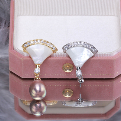 精工厚镀金扇形贝壳珍珠胸针配饰