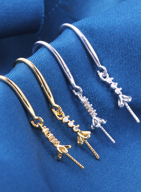 国产14k注金保色绳结微镶锆石珍珠耳钉耳饰耳环DIY配饰配件气质