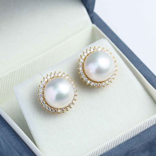 DIY珍珠配件新款铜镀金镶锆太阳花轻奢耳饰耳钉空托精美百搭