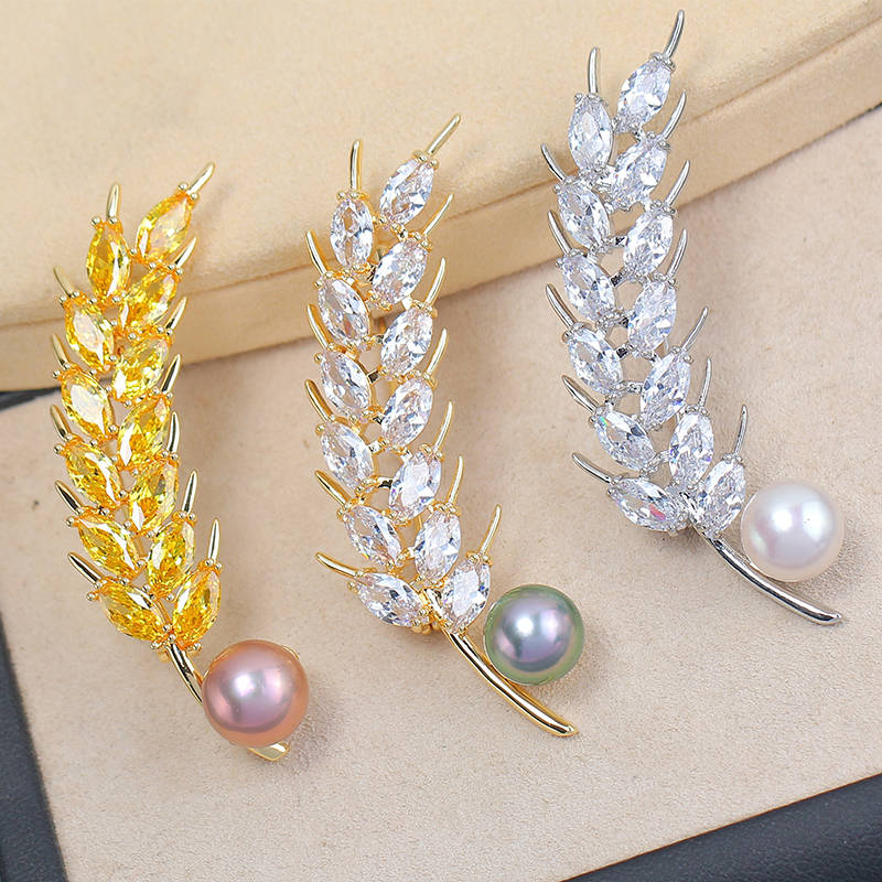 diy稻穗胸针镶锆石开衫铜镀金