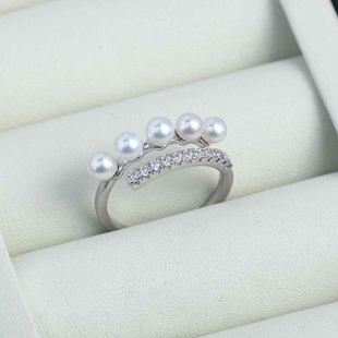 DIY珍珠配件新款铜镀金双层镶锆精致戒指空托时尚百搭小众设计感