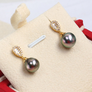 S925银针微镶小水滴款珍珠耳饰14K包金耳钉空托DIY配饰配件气质女