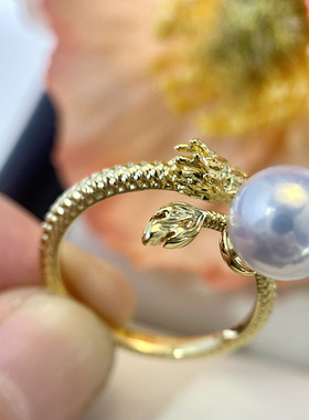 新款铜镀注金个性生肖龙珍珠戒指