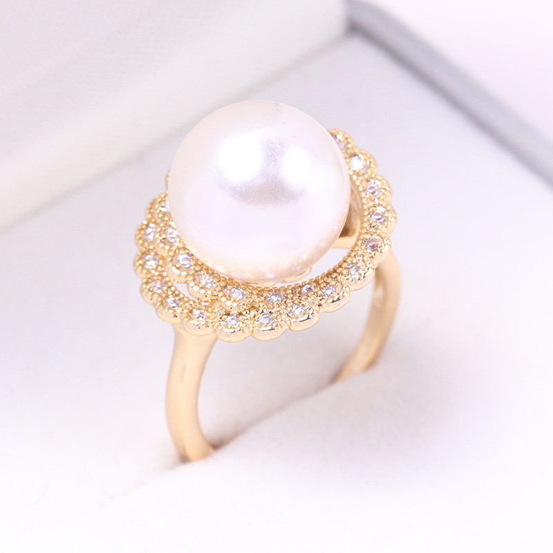 铜镀18K金双层花环珍珠戒指