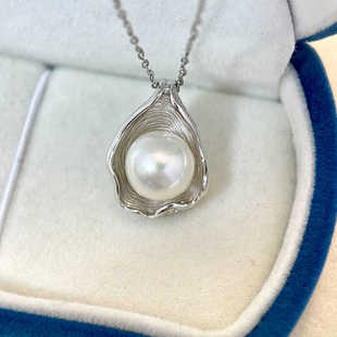 DIY珍珠配件新款S925纯银异形不规则蚌状吊坠空托独特设计感小众