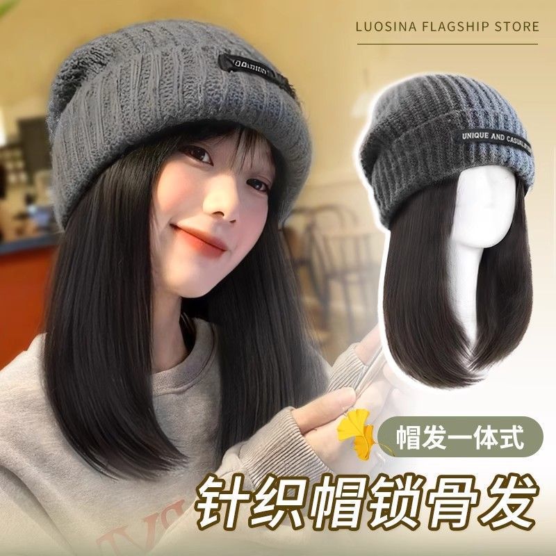 针织帽子假发女短发一体时尚全头