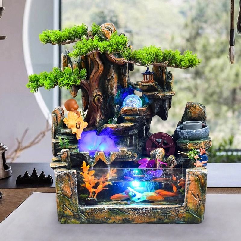 假山流水喷泉招财家用客厅鱼缸摆件风水轮生财加湿器新店开业礼物