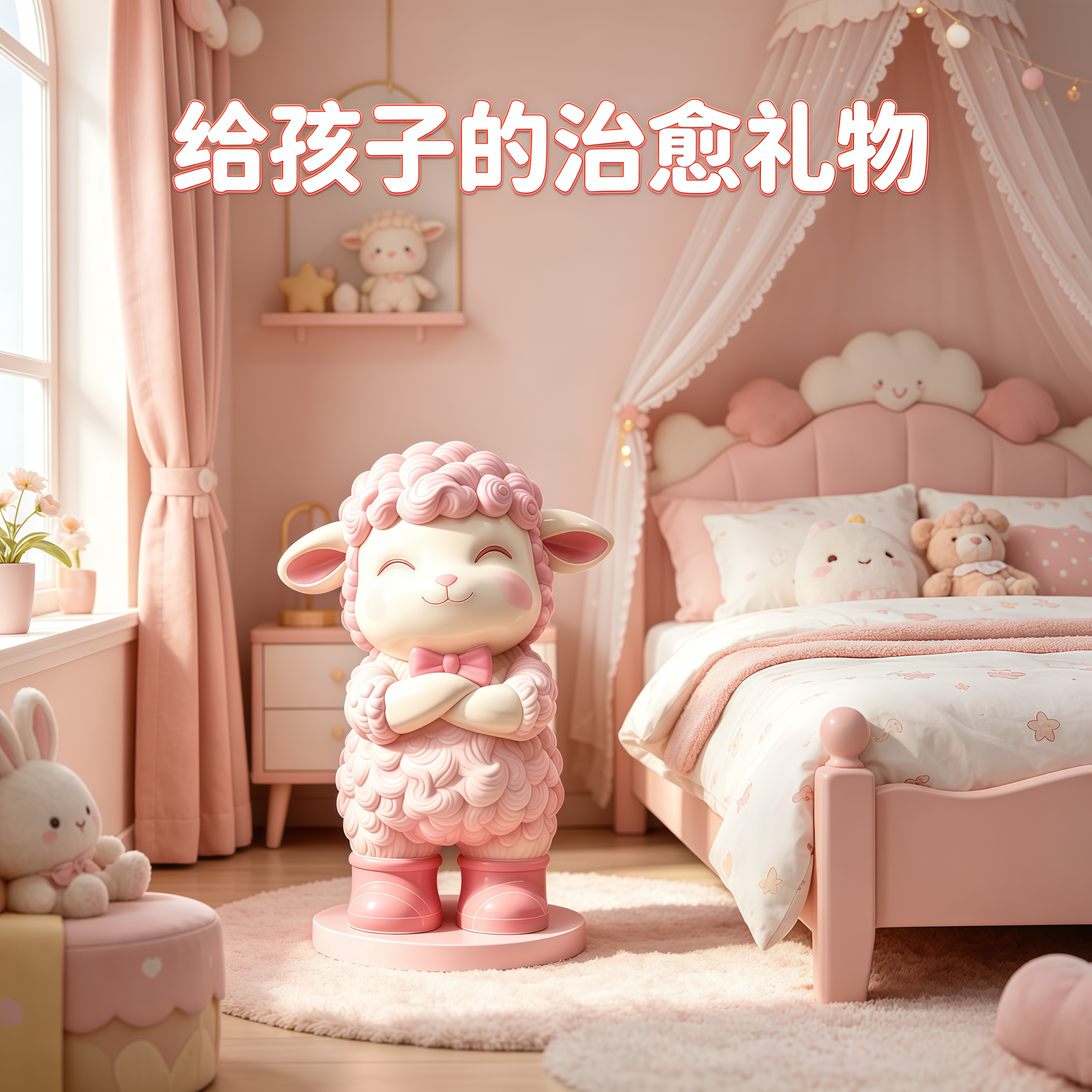 可爱小羊树脂摆件儿童房装饰品存钱罐治愈礼物客厅房间落地摆件