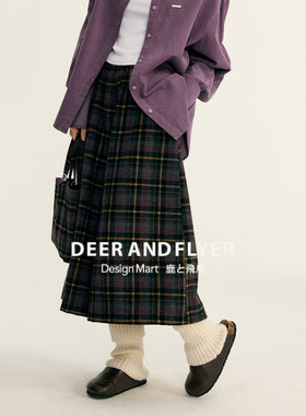 鹿与飞鸟[Warm Days]“香芋芝士”氛围感大A型毛呢格纹裙裤6507寸