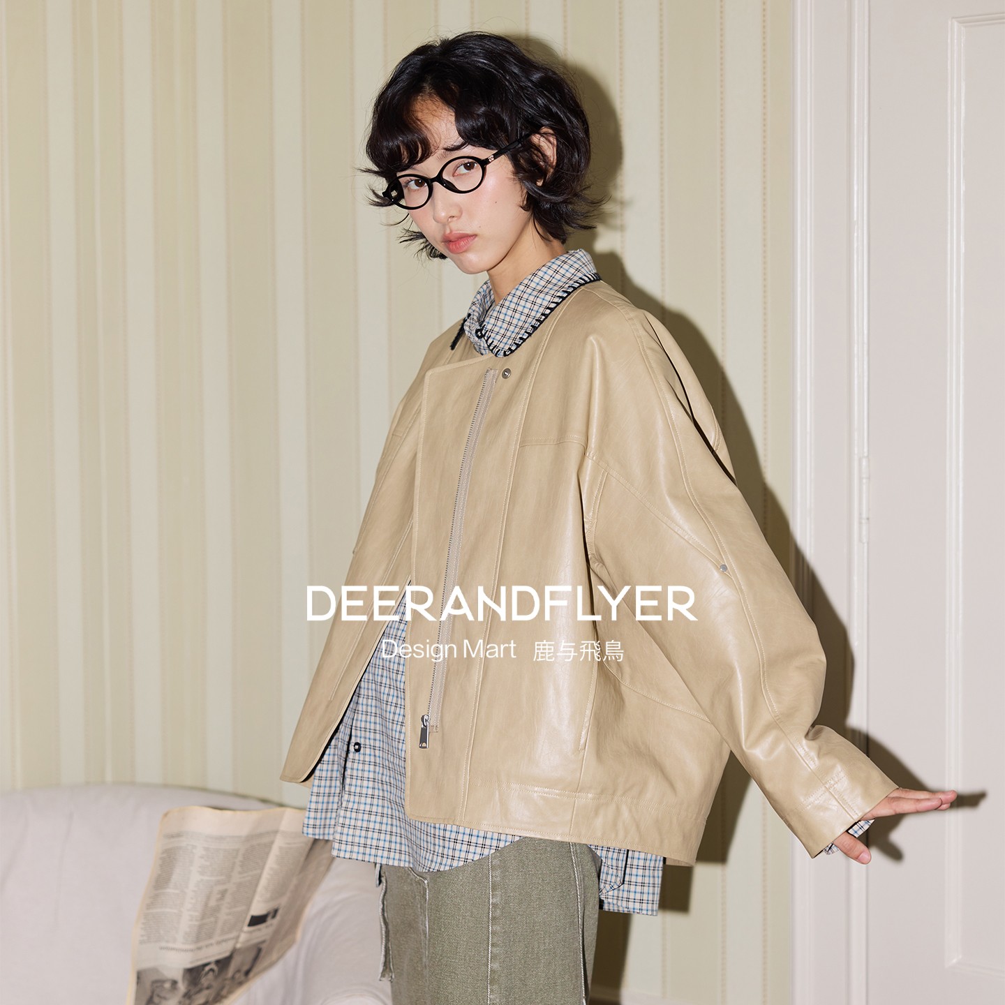 廓形夹克门襟拉链挡风皮衣外套