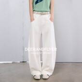 垂顺棉感混纺DNA茧型白色休闲裤 鹿与飞鸟11周年 解构白巧 6826