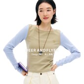 鹿与飞鸟 T恤6593爿 短款 可可布蕾 刺绣一字领拼色插肩袖