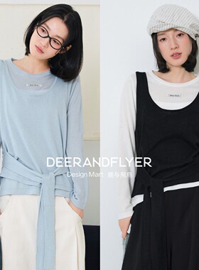 鹿与飞鸟「自由组合」六色叠穿绑带背心T恤两件套7405-6