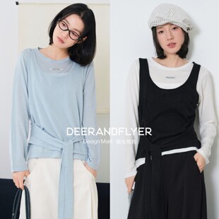 鹿与飞鸟「自由组合」六色叠穿绑带背心T恤两件套7405