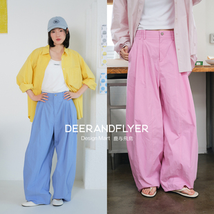 鹿与飞鸟舒适棉抽褶设计宽松衬衫 春夏百搭色山系显瘦休闲裤
