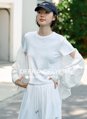 鹿与飞鸟＜Clean系列＞亲肤弹力混纺圆领两色正肩短款T恤6900