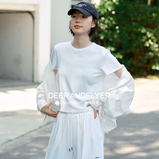 鹿与飞鸟＜Clean系列＞亲肤弹力混纺圆领两色正肩短款 T恤6900