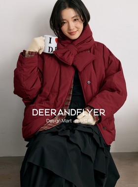 鹿与飞鸟“圣诞小屋”117g90白鸭绒围脖款两色蝙蝠袖羽绒服7261