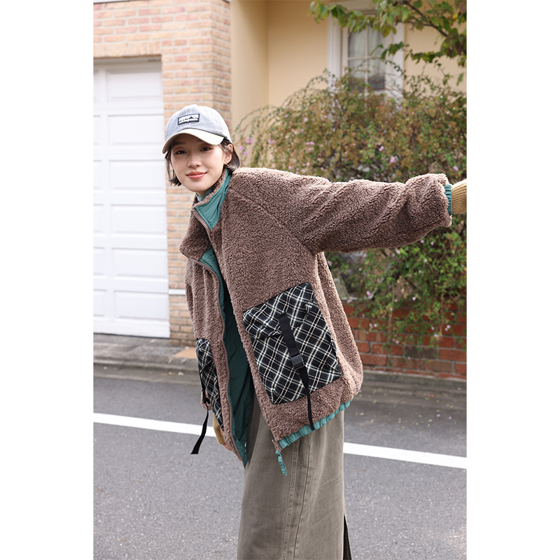 两面穿舒适暖茸仿羊羔毛外套