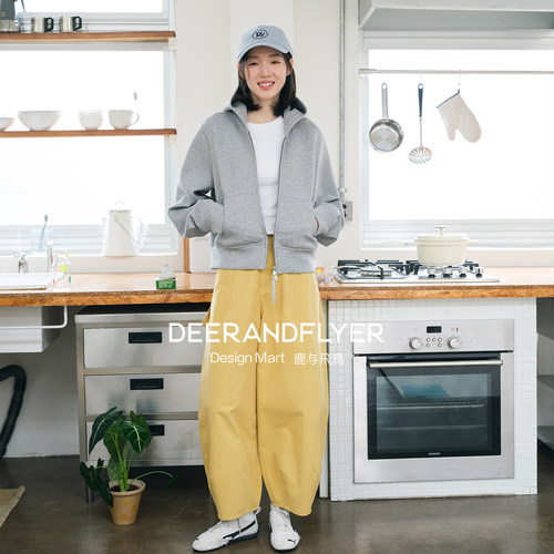 鹿与飞鸟短款连帽卫衣拉链外套/日系宽松显瘦九分休闲裤