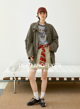 鹿与飞鸟“古着锚点”100棉VTG做旧水洗廓形立领工装夹克外套6891