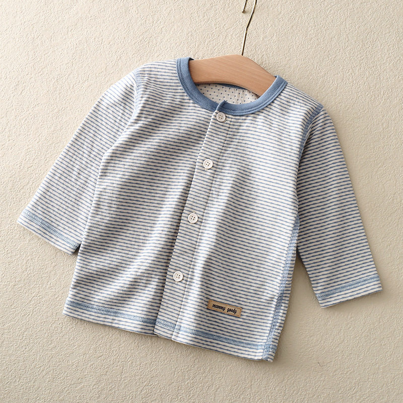 일본 싱글 남성과 여성의 어린이 봄과 가을 속옷 순면 바닥 셔츠 소프트 프론트 가디건 티셔츠 작은 재킷 무형광 카테고리 A