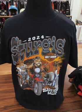 24708现货M魔域机车美国哈雷动物系列复古T恤进口