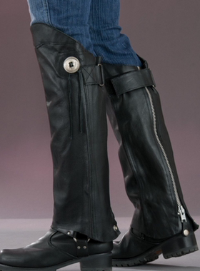 17829 进口牛皮哈雷宝马印第安杜卡迪摩托车真皮护腿保暖骑行护膝