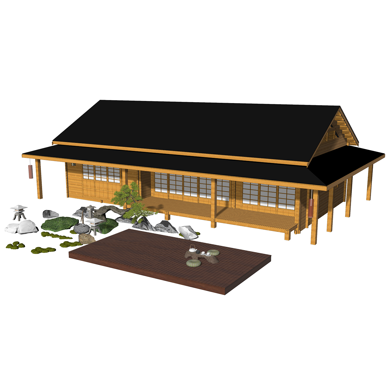 九溪茶缘和风禅意榫卯木屋木房子