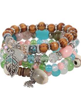 多层七彩菱形串珠贝壳配饰手环