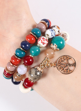 其他女玻璃珠多层民族时尚