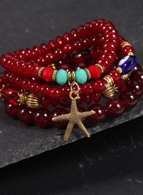 波西米亚风串珠多层弹力海星手环