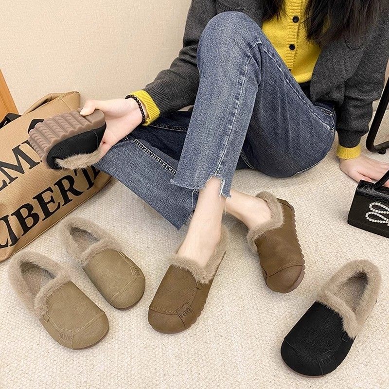 深口冬季平底保暖加绒厚底豆豆鞋防滑休闲女鞋一脚蹬d,女鞋,乐福鞋（豆豆鞋）,淘宝优惠券,粉丝福利购,淘宝优惠卷