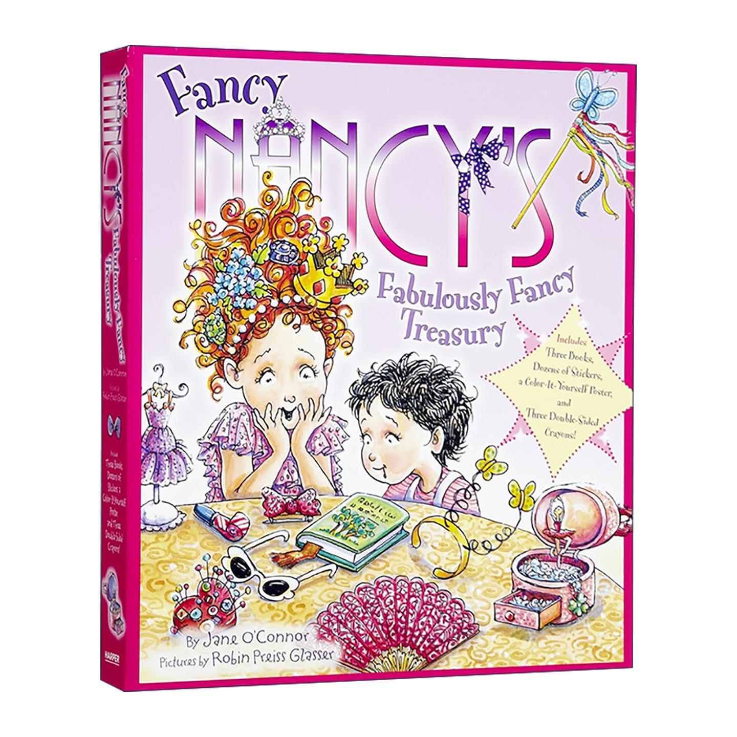 英文原版 Fancy Nancy's Fabulously Fancy Treasury 漂亮的南希3册绘本盒装 精装 带贴纸 蜡笔 可画海报 英文版 进口英语原版书籍