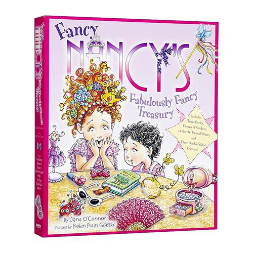 英文原版 Fancy Nancy's Fabulously Fancy Treasury 漂亮的南希3册绘本盒装 精装 带贴纸 蜡笔 可画海报 英文版 进口英语原版书籍