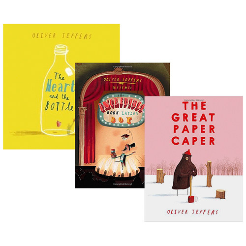 智慧小孩系列3册 Oliver Jeffers 吃书的孩子/瓶子里的心/大熊的纸飞机 英文原版儿童绘本 远在天边作者奥利弗 进口书籍