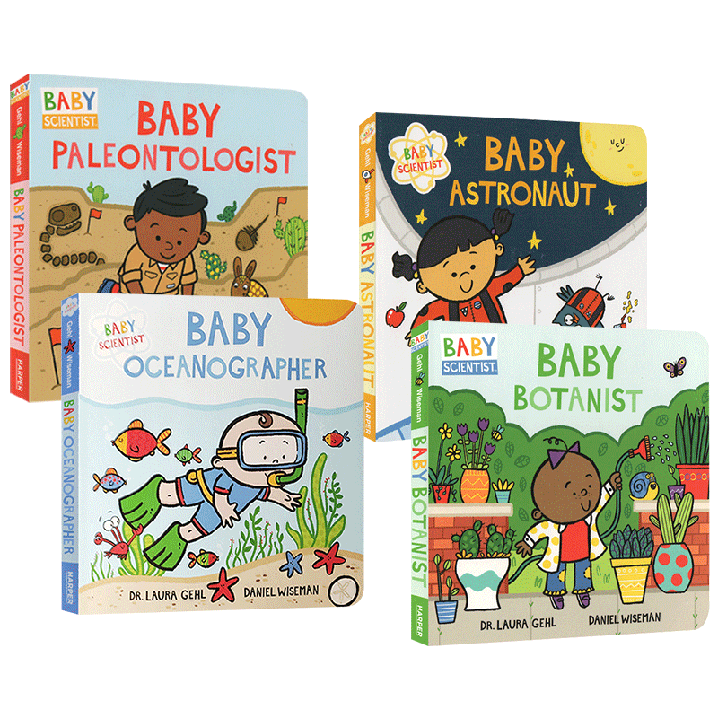 儿童科学家纸板书4册 英文原版 Baby Scientist 植物 海洋 宇宙太空 动物考古百科知识绘本 幼儿STEM启蒙科普图画书