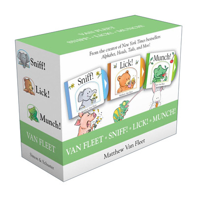 英文原版 Matthew Van Fleet Sniff Lick Munch Sniff Lick Munch 厚纸板触摸操作书3册 立体书 英文版 进口英语原版书籍